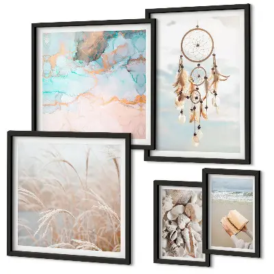 Tavelset med 5 delar boho-motiv med strand och natur