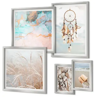Tavelset med 5 delar boho-motiv med strand och natur
