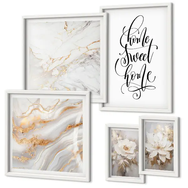 Tavelset med väggdekoration snygg marmorinredning med blommotiv