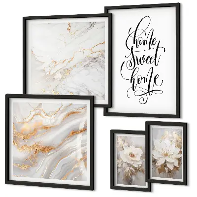 Tavelset med väggdekoration snygg marmorinredning med blommotiv