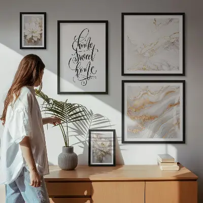 Tavelset med väggdekoration snygg marmorinredning med blommotiv