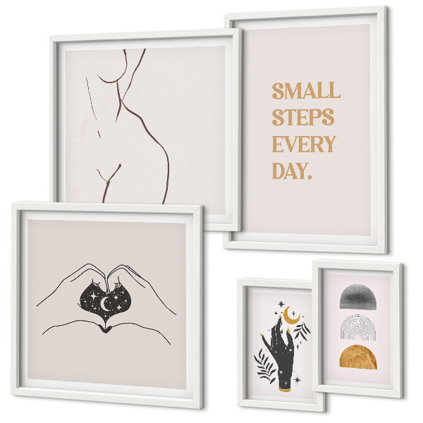 Set om 5 tavlor Motivation positivt tänkande minimalism