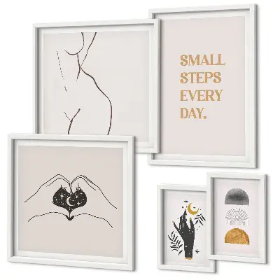 Set med 5 tavlor med minimalistiska motiv för positivt tänkande
