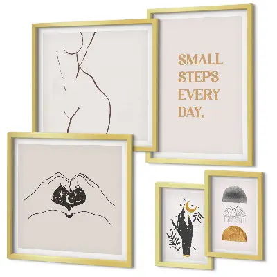 Set med 5 tavlor med minimalistiska motiv för positivt tänkande