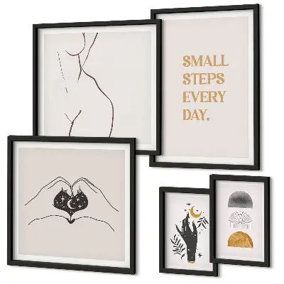 Set med 5 tavlor med minimalistiska motiv för positivt tänkande