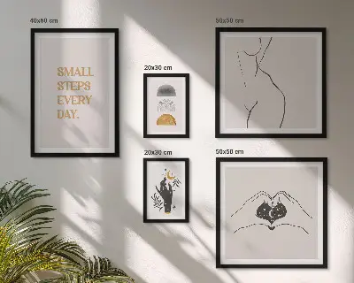 Set med 5 tavlor med minimalistiska motiv för positivt tänkande