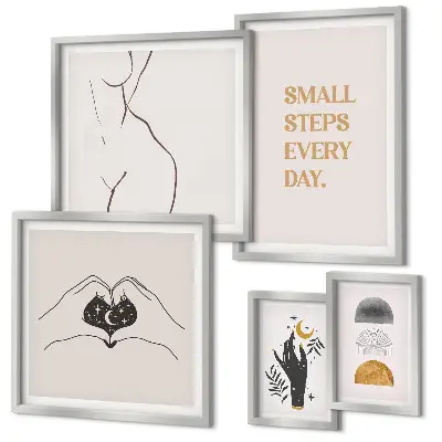 Set med 5 tavlor med minimalistiska motiv för positivt tänkande