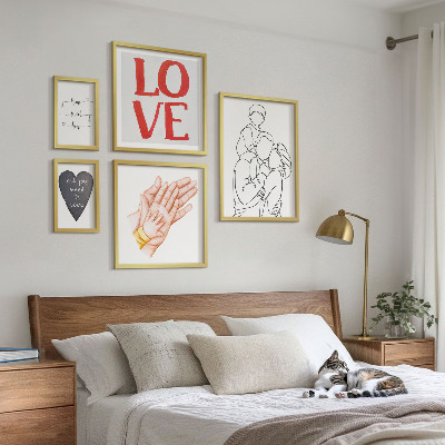 Set om 5 tavlor Familj, kärlek, värme, lycka