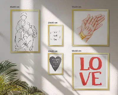 Set om 5 tavlor med motiv av familj, kärlek, värme och lycka