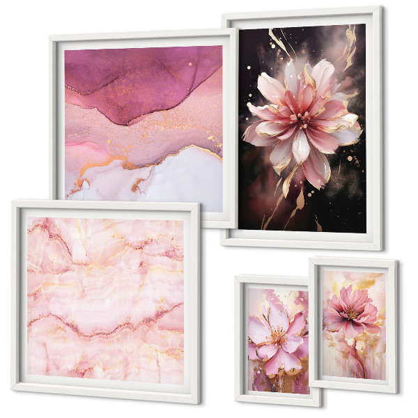 Tavelvägg med 5 tavlor Rosa blomsterarrangemang