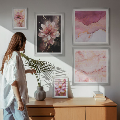 Tavelvägg med 5 tavlor Rosa blomsterarrangemang