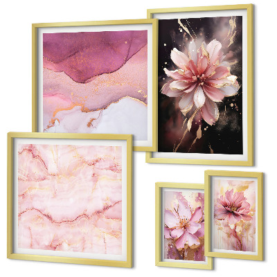Tavelvägg med 5 tavlor Rosa blomsterarrangemang