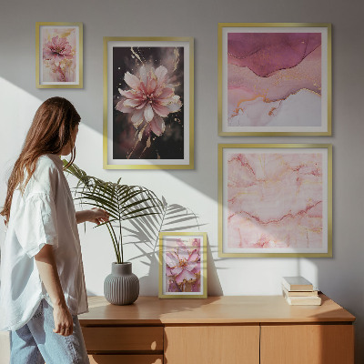 Tavelvägg med 5 tavlor Rosa blomsterarrangemang