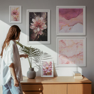 Tavelvägg med 5 tavlor Rosa blomsterarrangemang