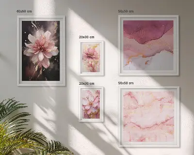Rosa blomsterarrangemang tavelvägg med 5 tavlor