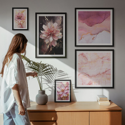 Tavelvägg med 5 tavlor Rosa blomsterarrangemang