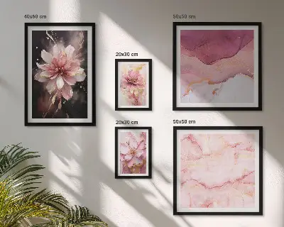 Rosa blomsterarrangemang tavelvägg med 5 tavlor
