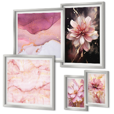 Tavelvägg med 5 tavlor Rosa blomsterarrangemang