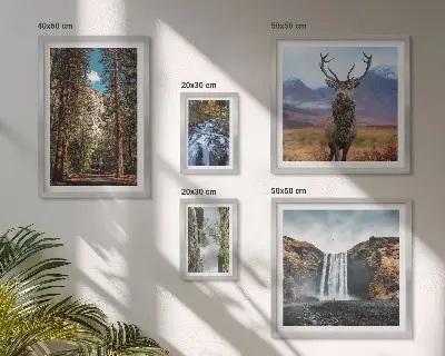 Tavelvägg med 5 tavlor landskap med vattenfall och naturmotiv