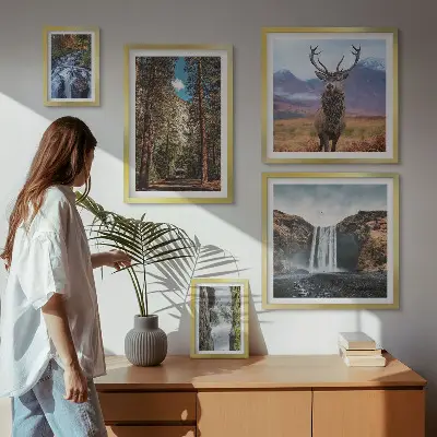 Tavelvägg med 5 tavlor landskap med vattenfall och naturmotiv