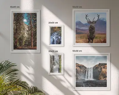 Tavelvägg med 5 tavlor landskap med vattenfall och naturmotiv