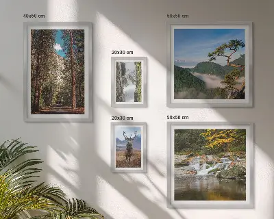 Väggdekoration tavelset med motiv av bergslandskap och vild natur