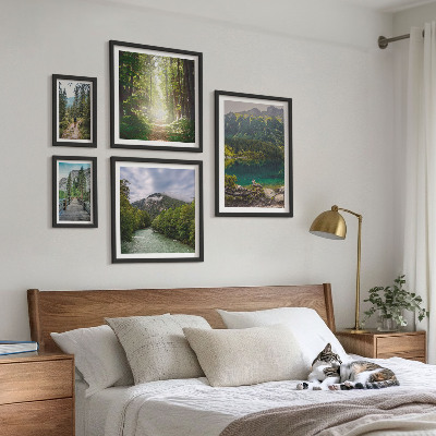 Set om 5 tavlor Bergslandskap och skogsstigar