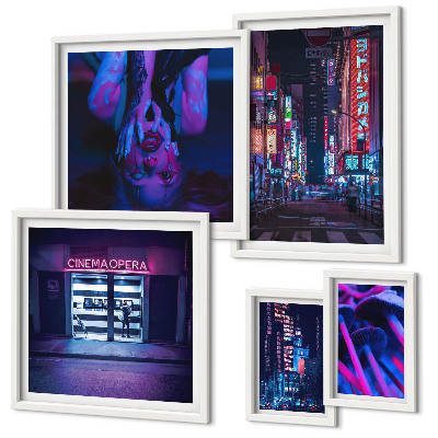 Set om 5 tavlor Neonnattstadsbilder