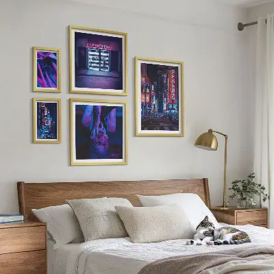 Neonnattstadsbilder set om 5 tavlor