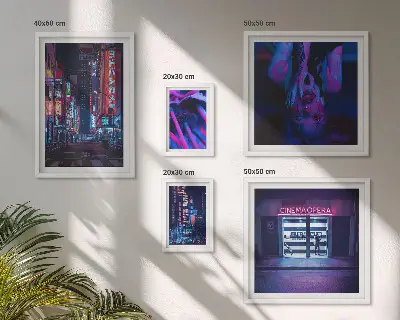 Neonnattstadsbilder set om 5 tavlor