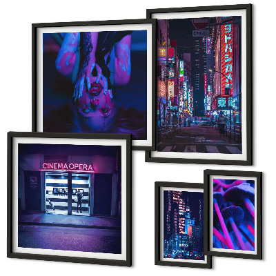 Set om 5 tavlor Neonnattstadsbilder