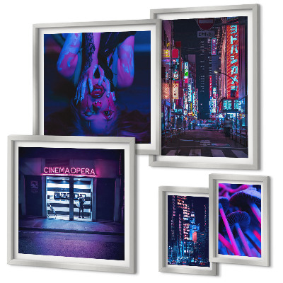 Set om 5 tavlor Neonnattstadsbilder