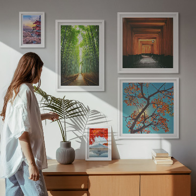 Set om 5 tavlor Landskap av japanska bambublommor