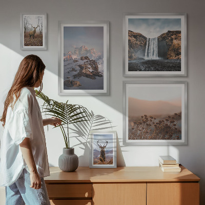 Väggdekoration tavelset Bergslandskap vilda djur