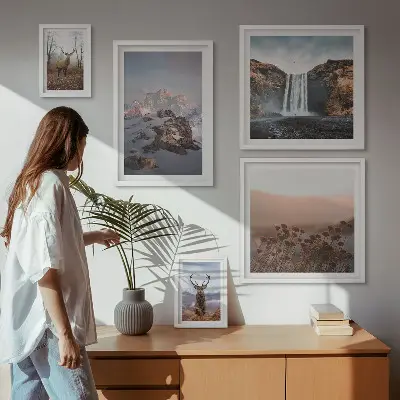 Tavelset väggdekoration bergslandskap med vilda djur