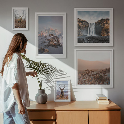 Väggdekoration tavelset Bergslandskap vilda djur