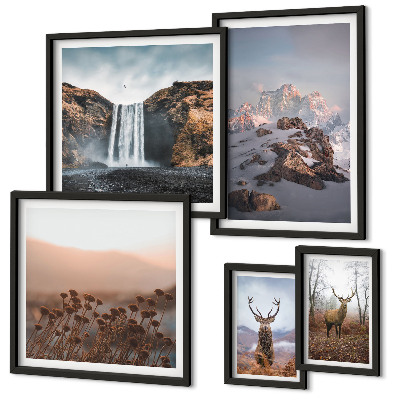 Väggdekoration tavelset Bergslandskap vilda djur