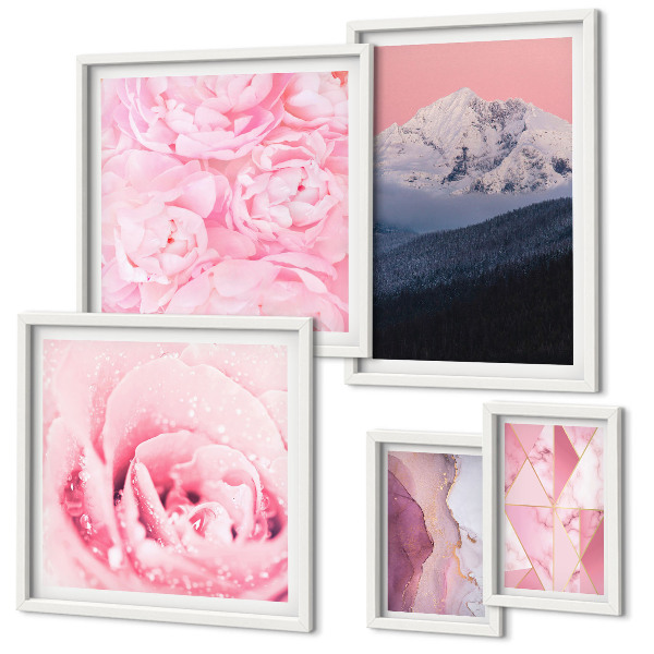Tavelvägg med 5 tavlor Rosa landskap moderna blommor