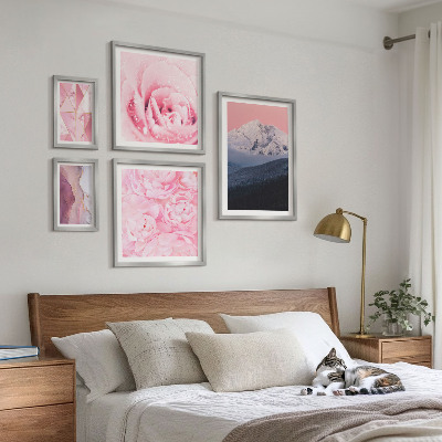 Tavelvägg med 5 tavlor Rosa landskap moderna blommor