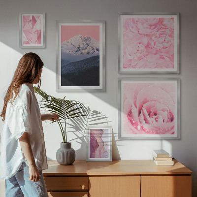Tavelvägg med 5 tavlor Rosa landskap moderna blommor