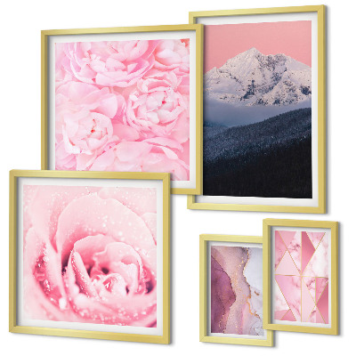 Tavelvägg med 5 tavlor Rosa landskap moderna blommor