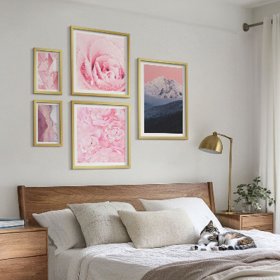 Tavelvägg med 5 tavlor Rosa landskap moderna blommor