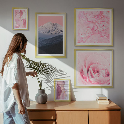 Tavelvägg med 5 tavlor Rosa landskap moderna blommor