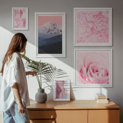 Tavelvägg med 5 tavlor Rosa landskap moderna blommor