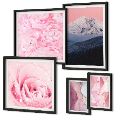 Tavelvägg med 5 tavlor Rosa landskap moderna blommor