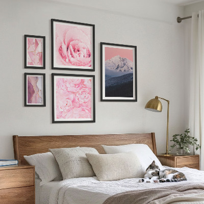 Tavelvägg med 5 tavlor Rosa landskap moderna blommor