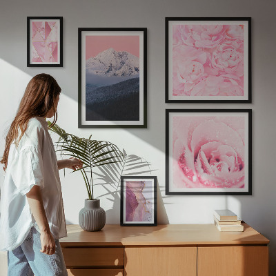 Tavelvägg med 5 tavlor Rosa landskap moderna blommor