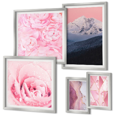 Tavelvägg med 5 tavlor Rosa landskap moderna blommor