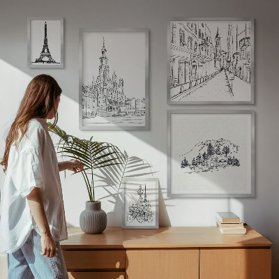 Väggdekoration tavelset Snygga arkitektoniska illustrationer