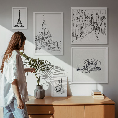 Väggdekoration tavelset Snygga arkitektoniska illustrationer